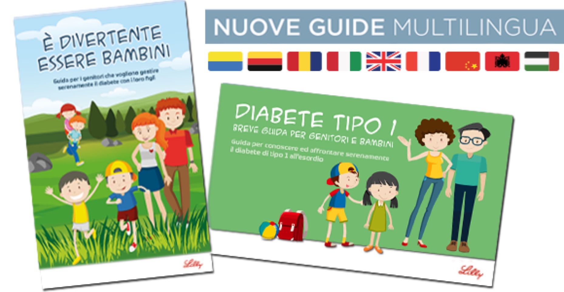 Copertine grafiche delle guide del diabete di tipo 1: illustrazione di una famiglia